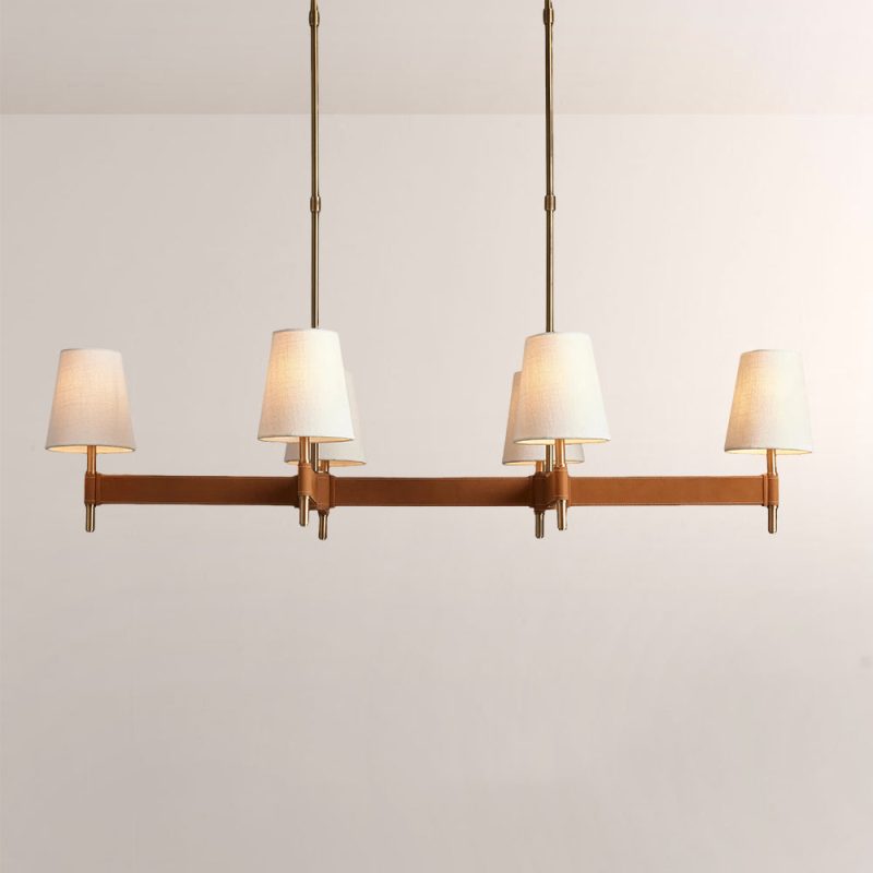 Haven Leather Brass Linear Chandelier