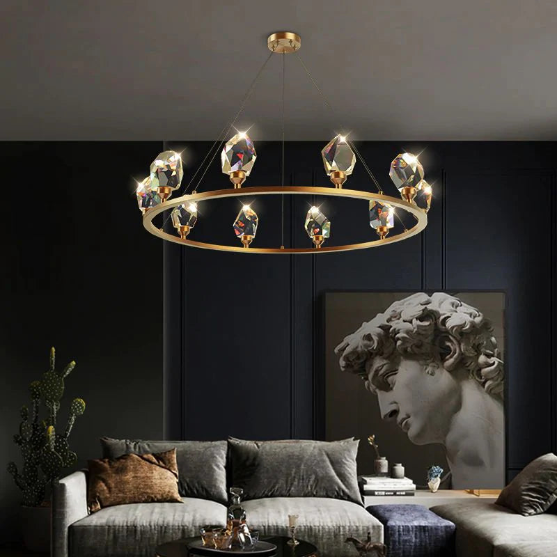 Irene Faceted Crystal Prisms Round Chandelier - XYlight