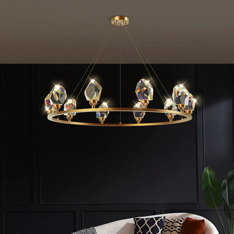 Irene Faceted Crystal Prisms Round Chandelier - XYlight