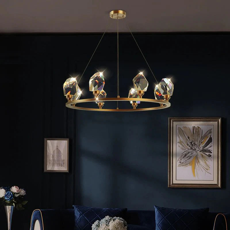Irene Faceted Crystal Prisms Round Chandelier - XYlight