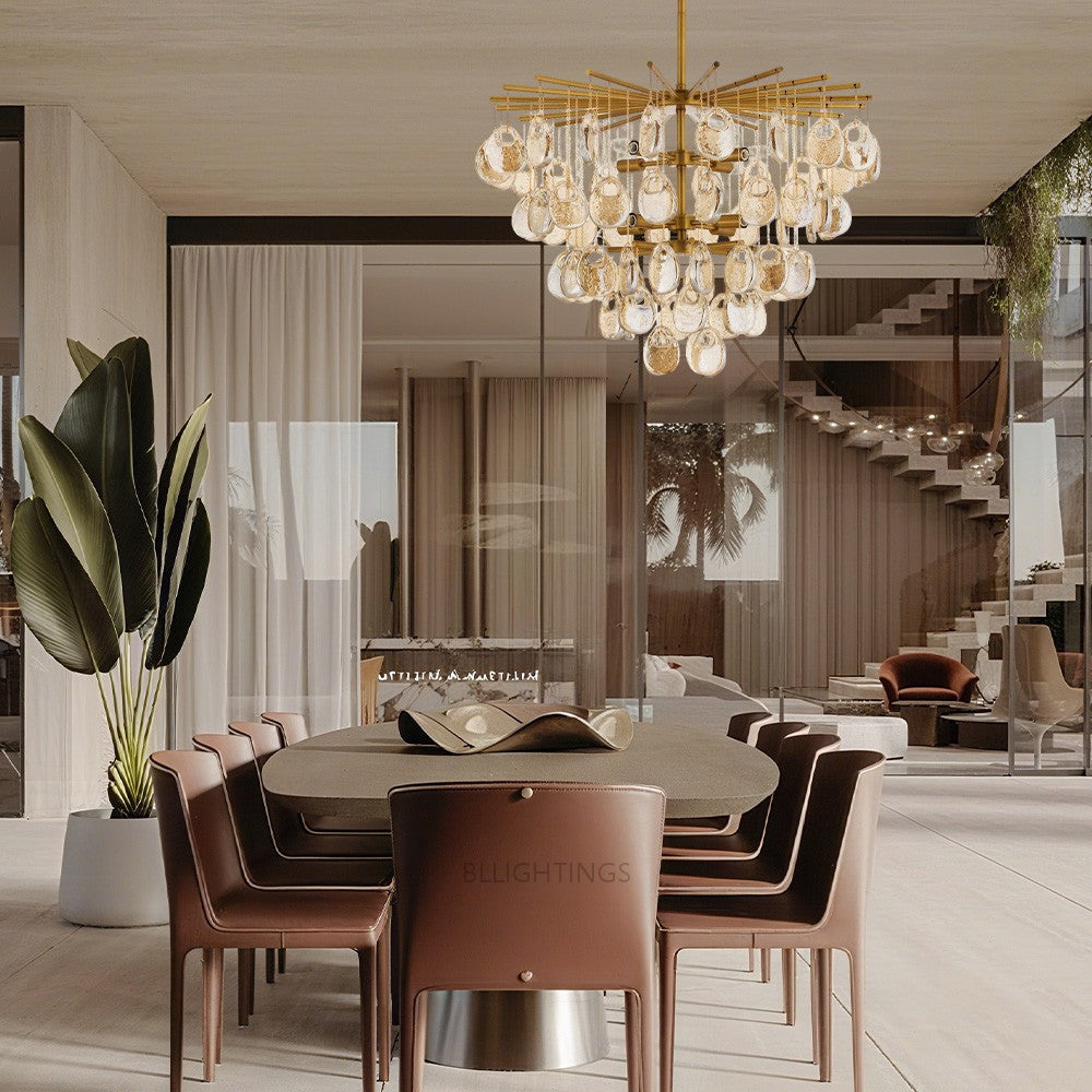 Jacksia Amber Seedy Glass Round Chandelier - XYlight