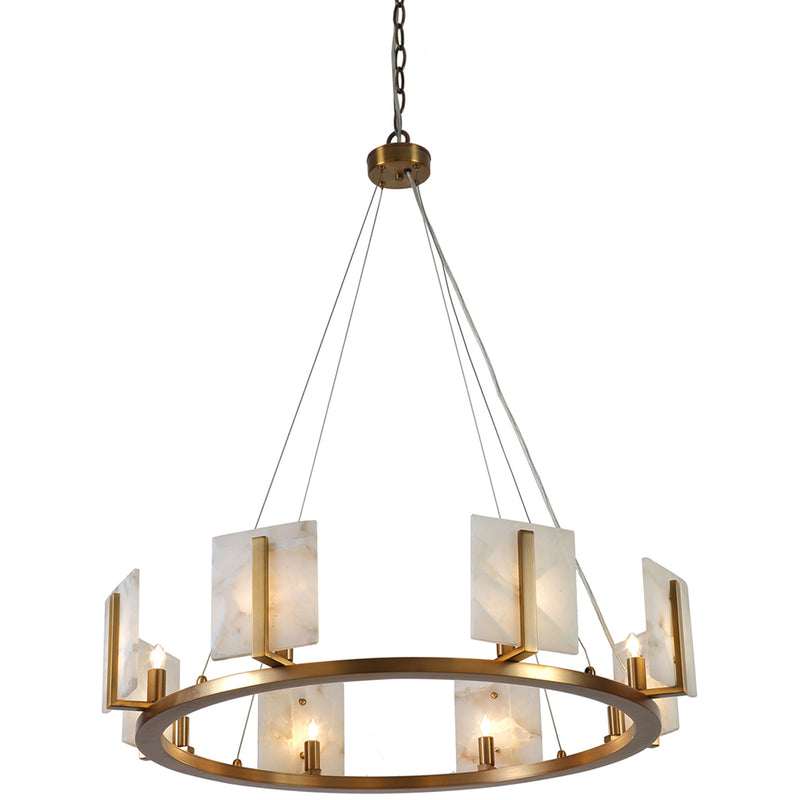 Large Contemporary Alabaster & Brass Halo Chandelier - XYlight
