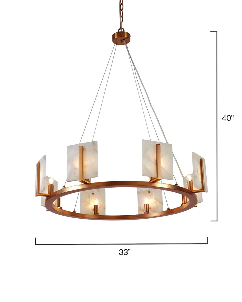 Large Contemporary Alabaster & Brass Halo Chandelier - XYlight