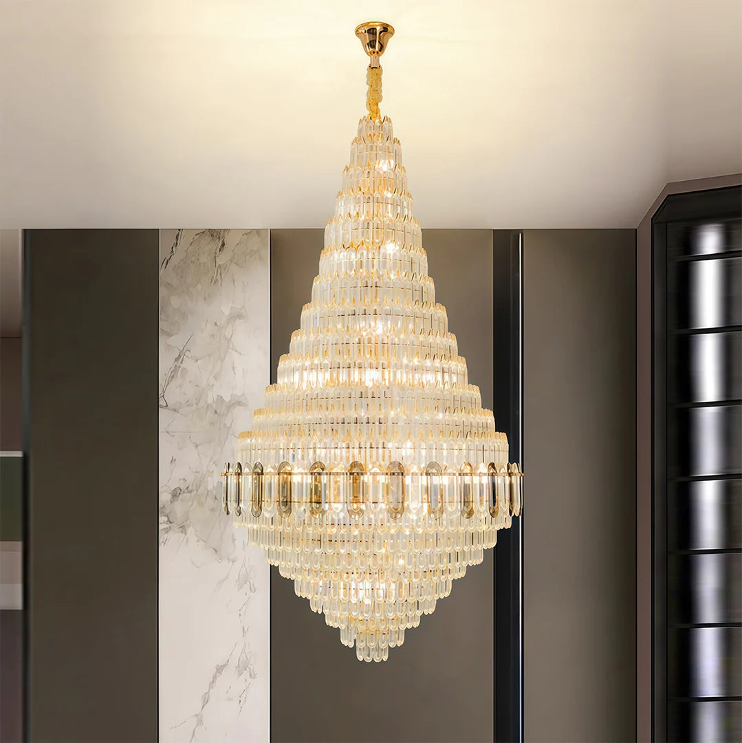 Large Gold Chandelier Luxury Art Glass - XYlight