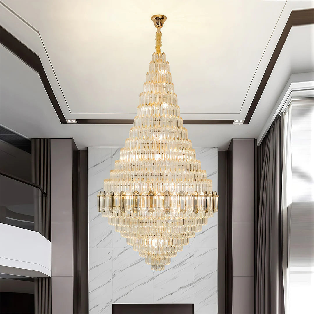 Large Gold Chandelier Luxury Art Glass - XYlight