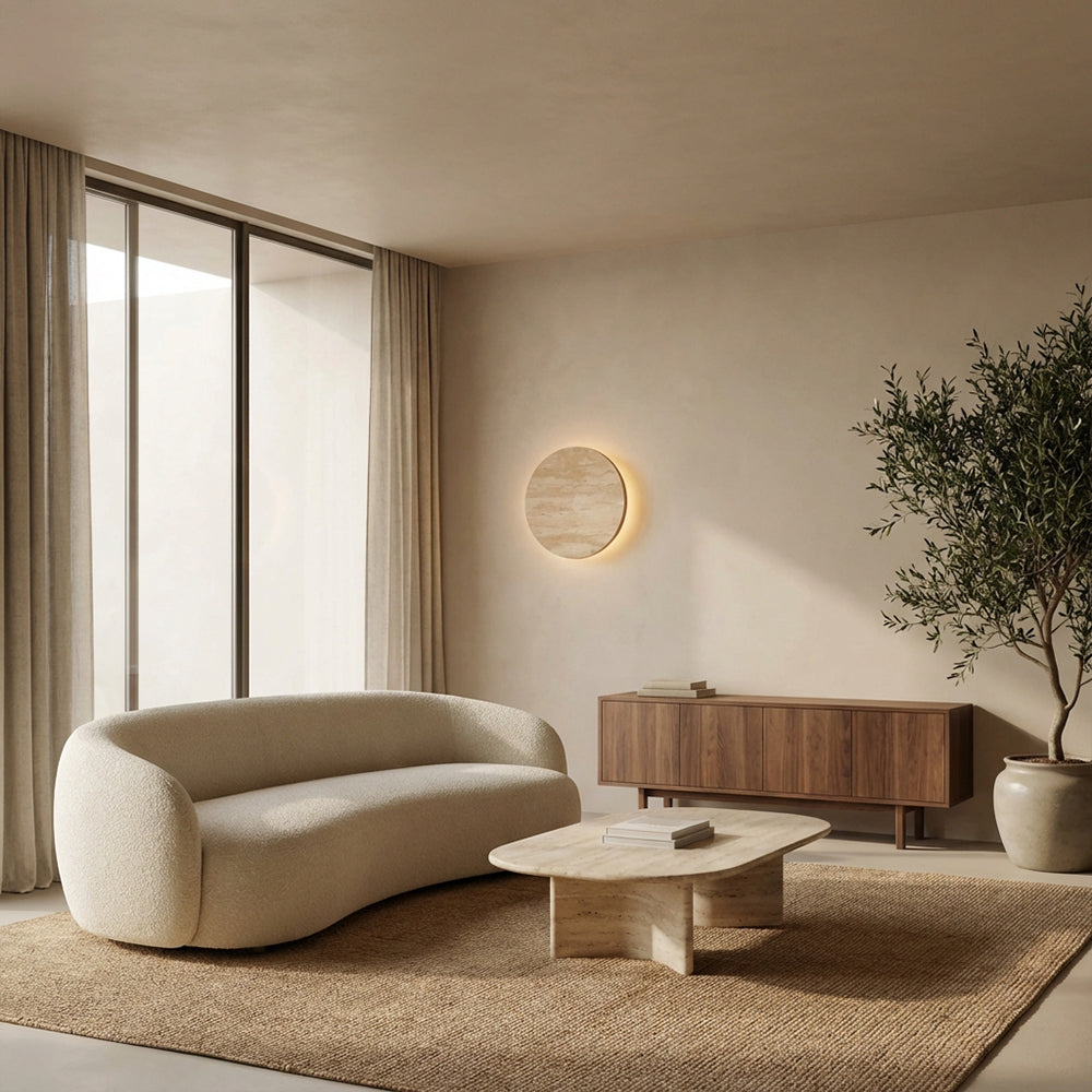 Lira Travertine Disc Outdoor Sconce - XYlight