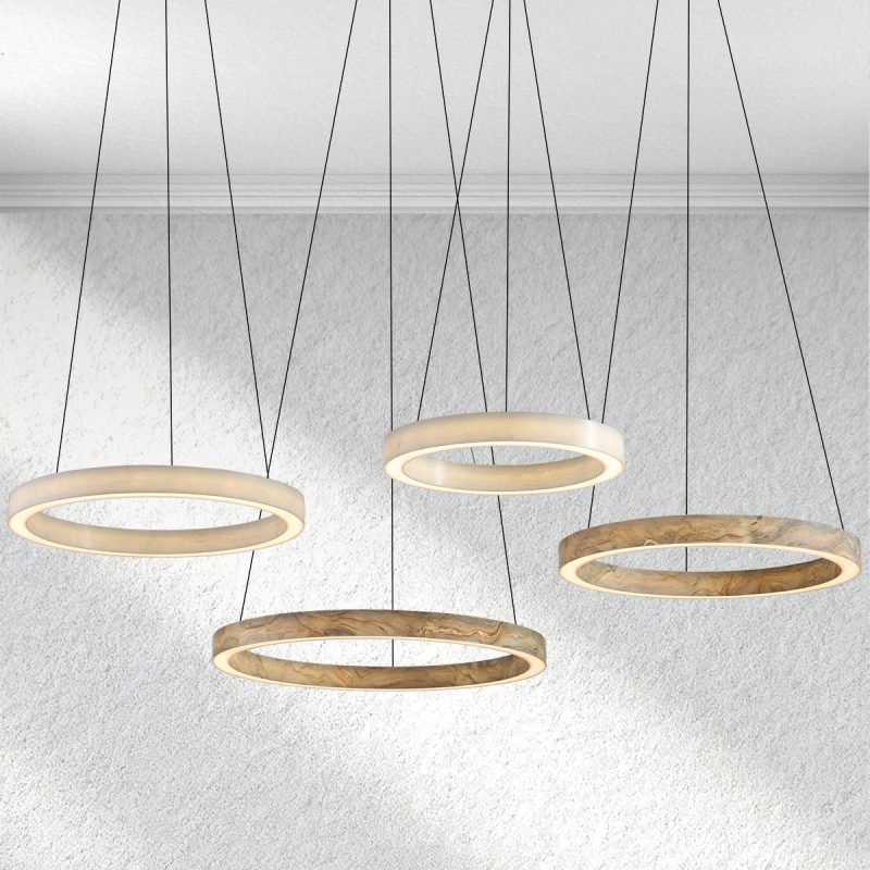 Lutaven Alabaster Stone Glow Round Chandelier