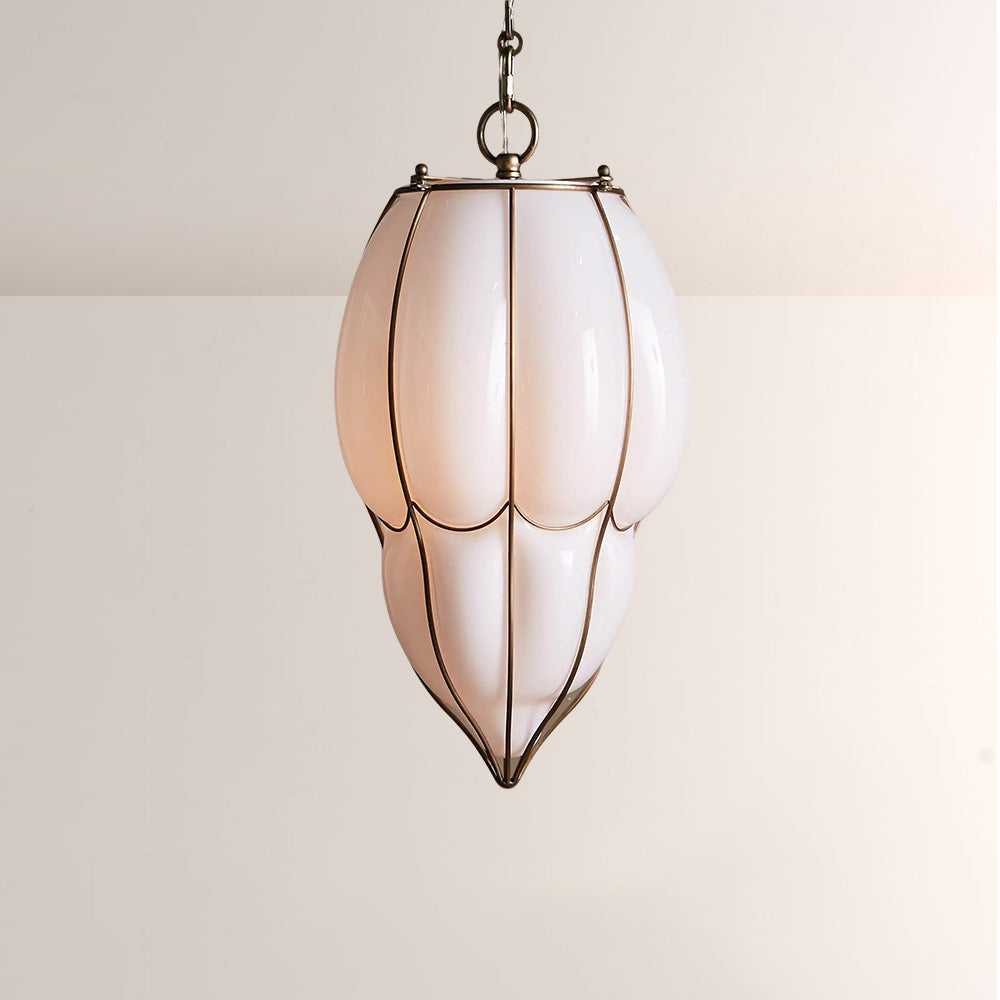 Mara Caged Opal Glass & Brass Large Pendant - XYlight
