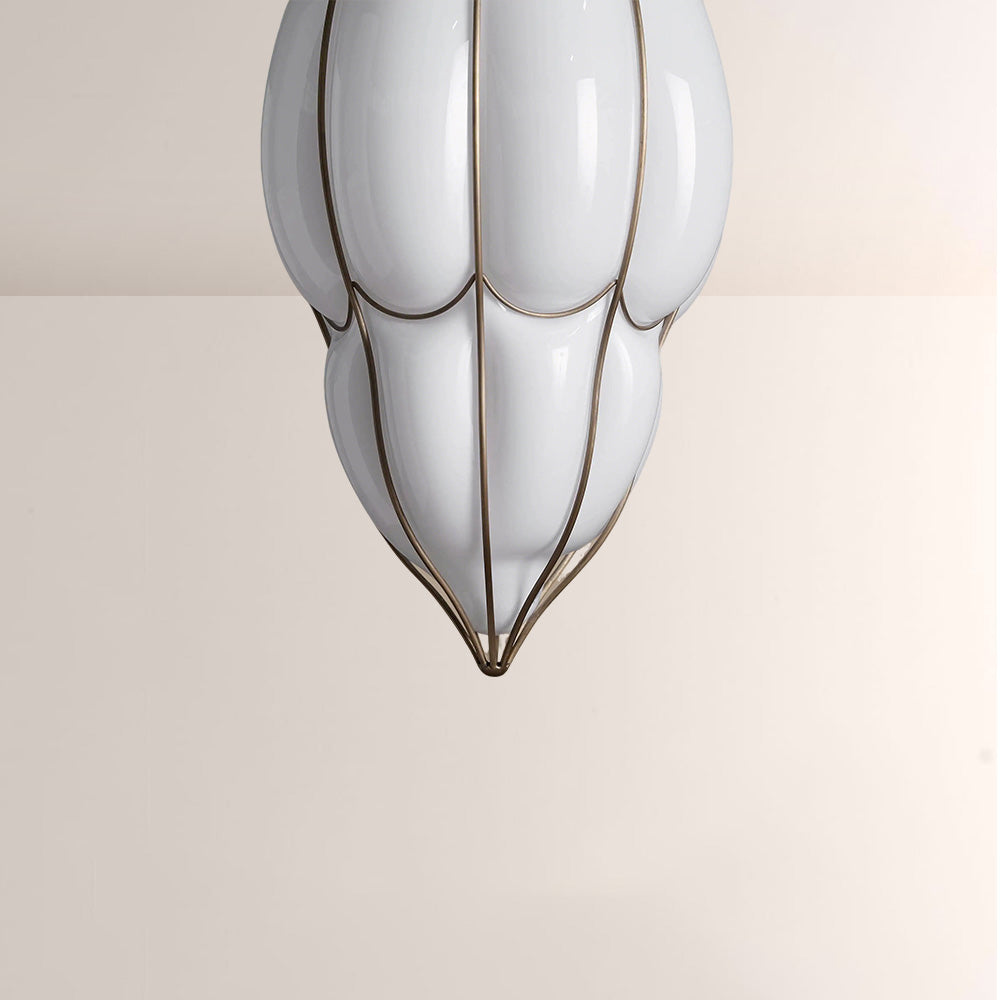 Mara Caged Opal Glass & Brass Large Pendant - XYlight