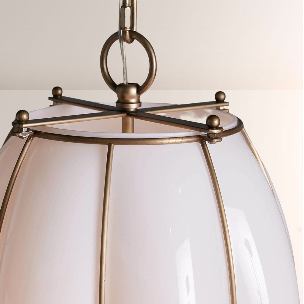 Mara Caged Opal Glass & Brass Large Pendant - XYlight