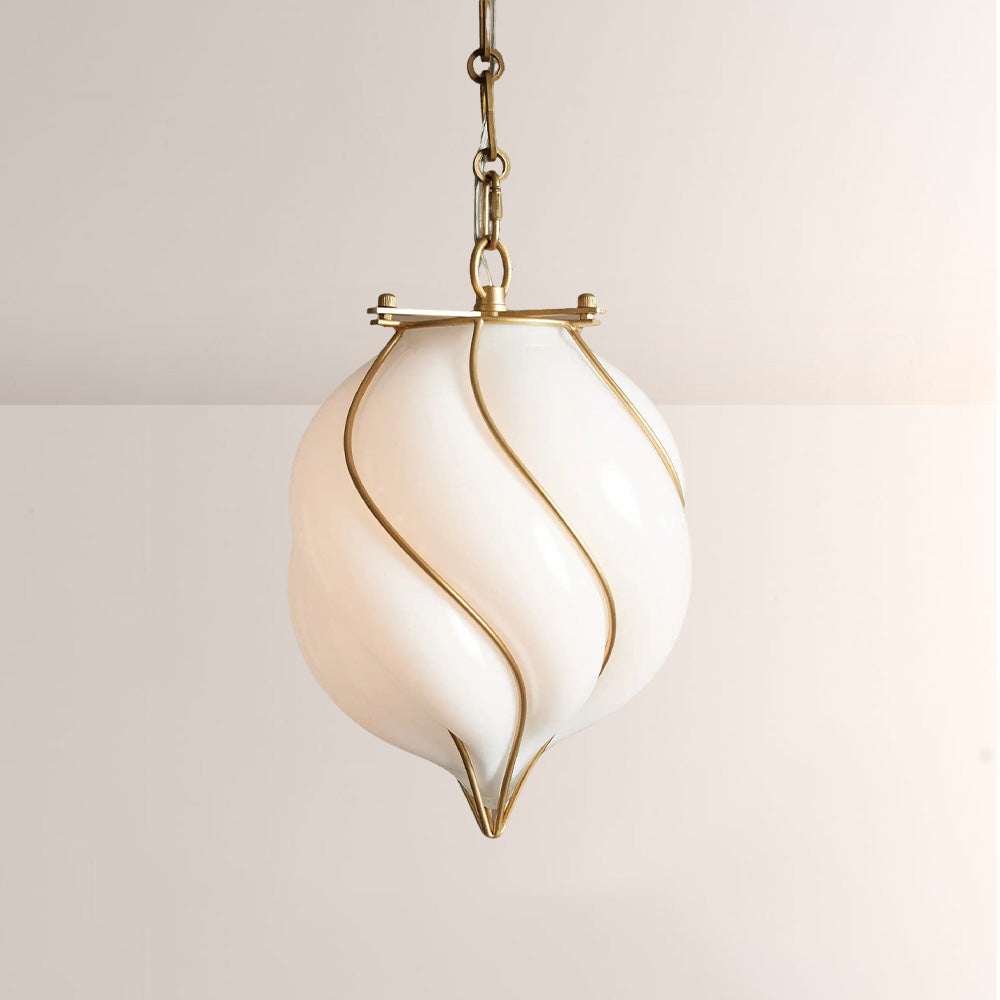 Mara Caged Opal Glass & Brass Small Pendant - XYlight