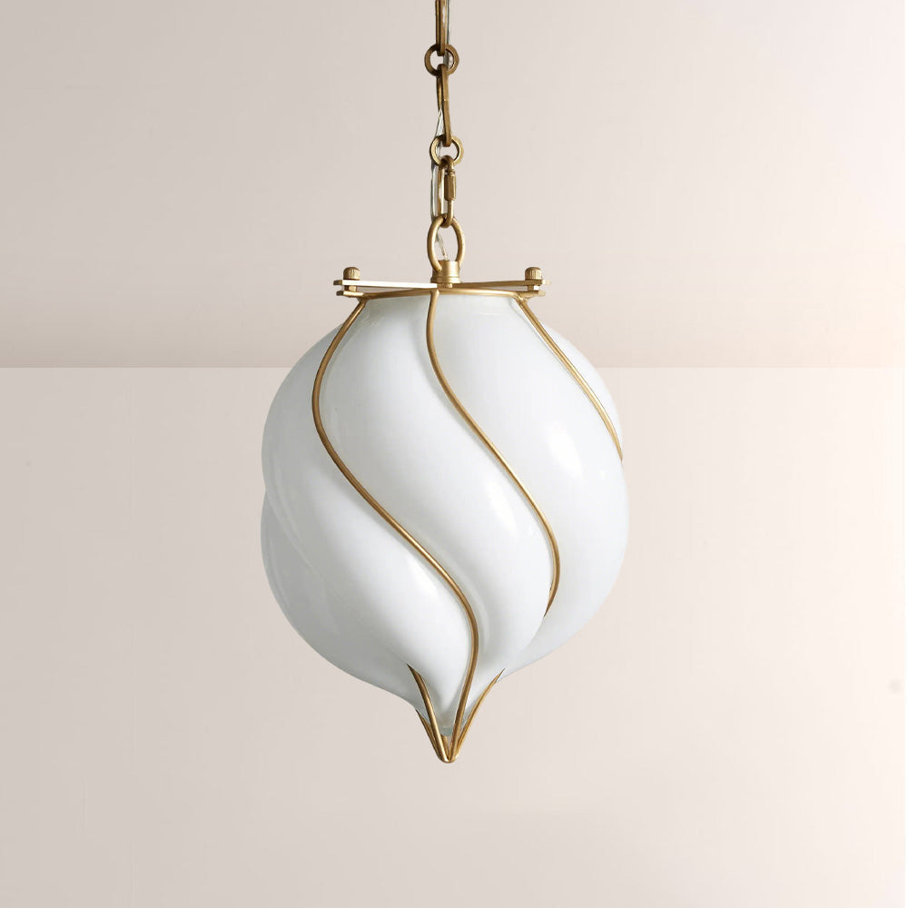 Mara Caged Opal Glass & Brass Small Pendant - XYlight