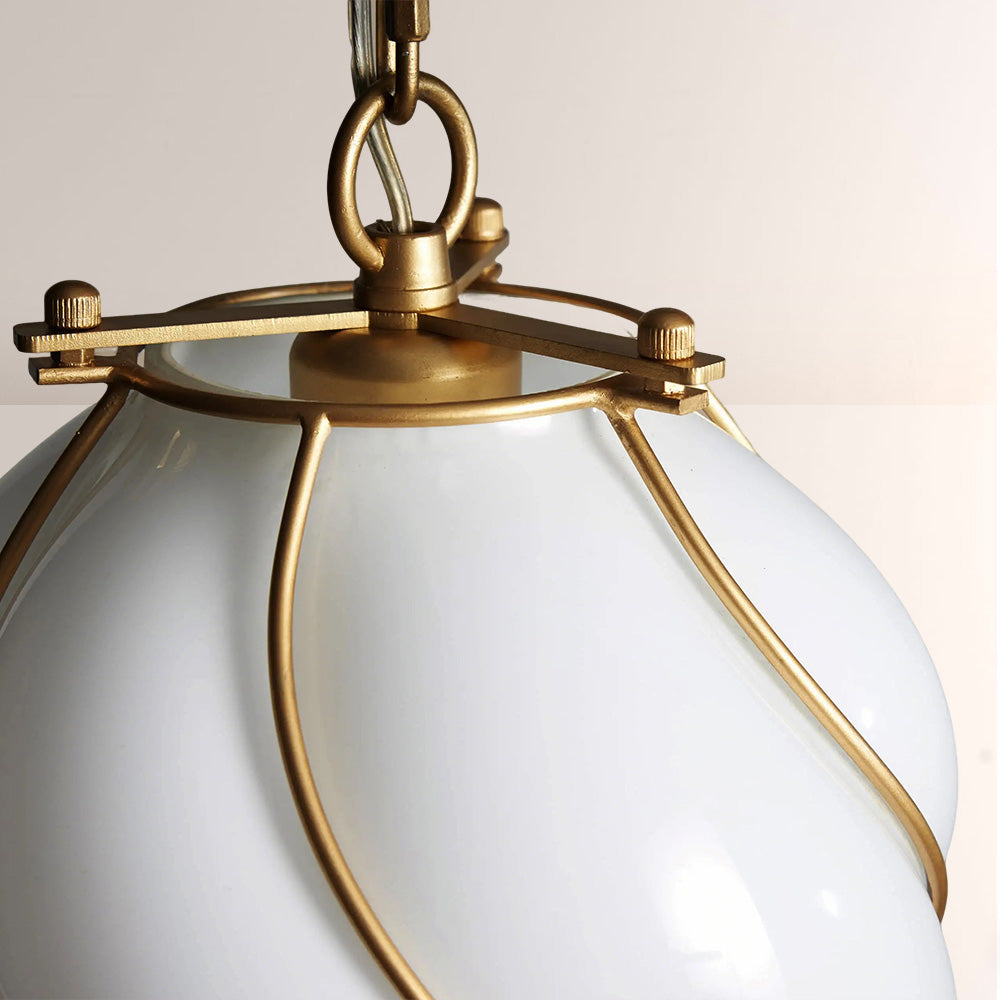 Mara Caged Opal Glass & Brass Small Pendant - XYlight
