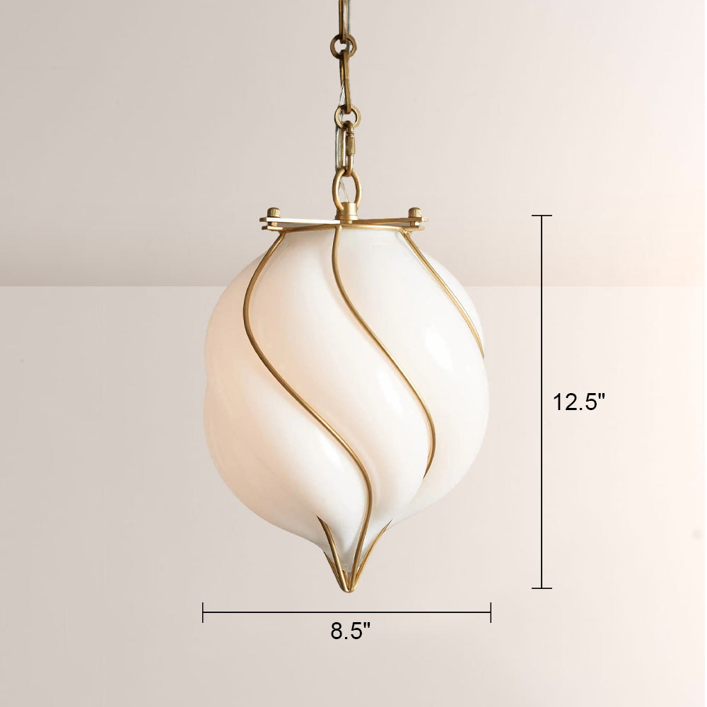 Mara Caged Opal Glass & Brass Small Pendant - XYlight