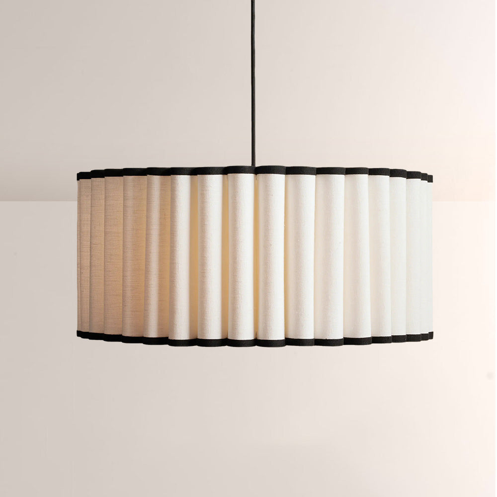 Mara Pleated Linen & Black Trim Pendant - XYlight