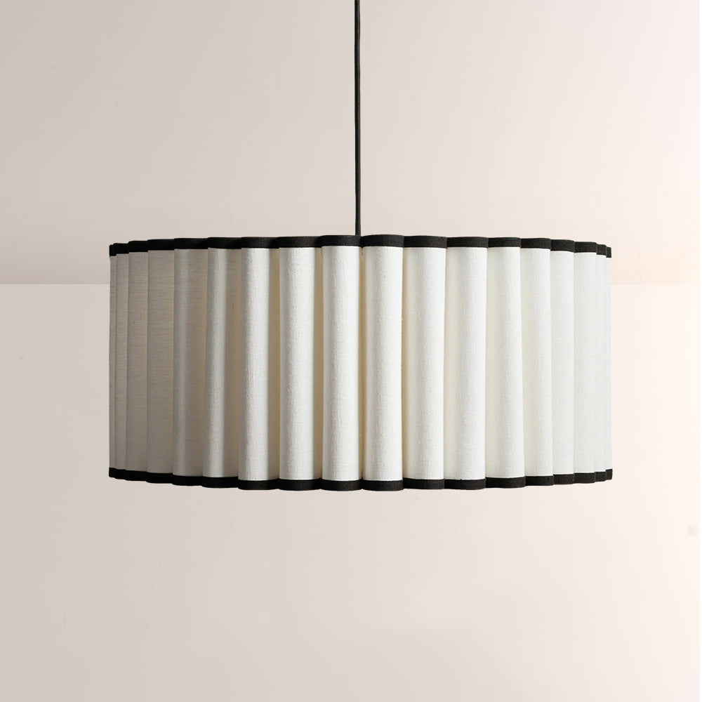 Mara Pleated Linen & Black Trim Pendant - XYlight