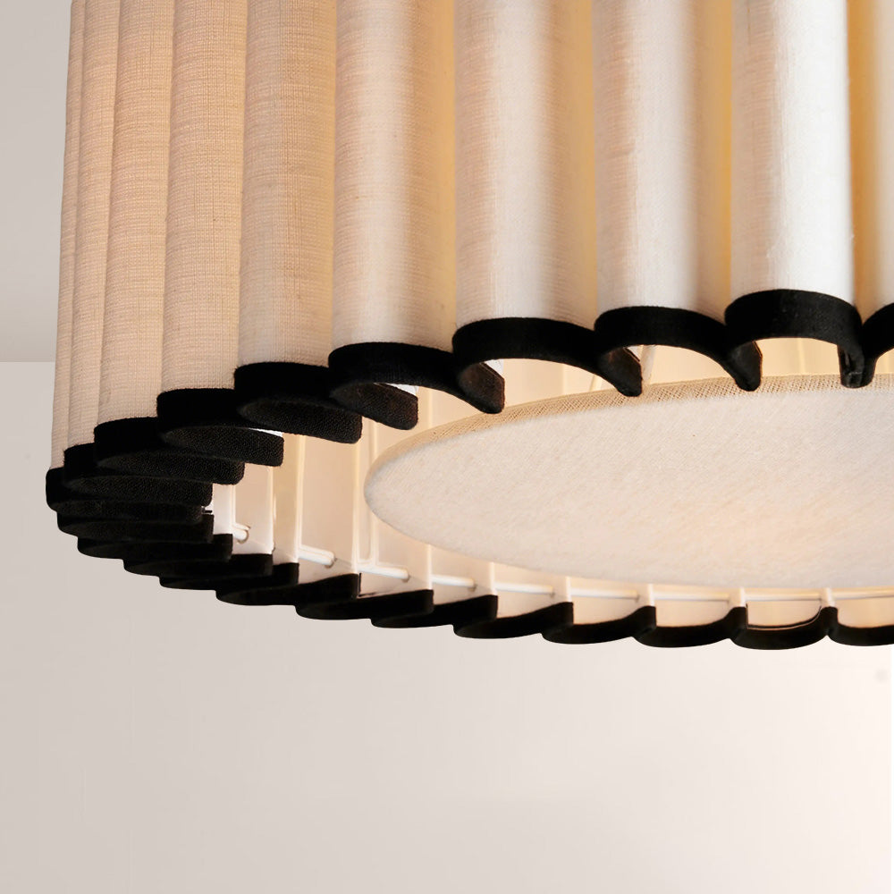 Mara Pleated Linen & Black Trim Pendant - XYlight