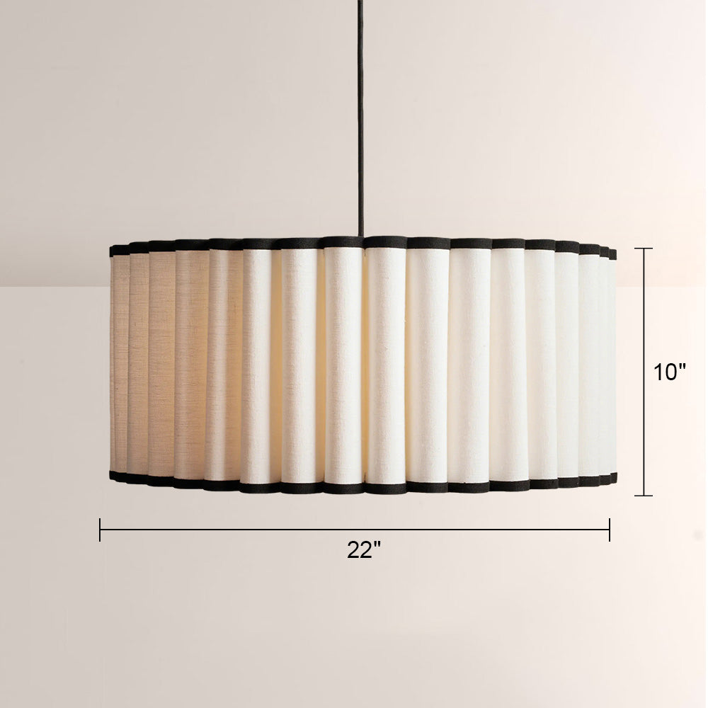 Mara Pleated Linen & Black Trim Pendant - XYlight
