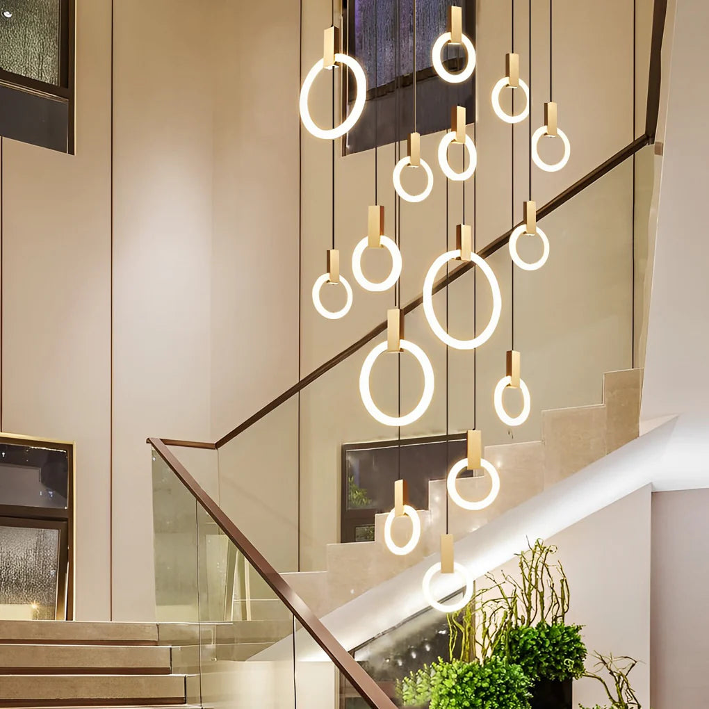 Minimalist Rings Stepless Dimming LED Nordic Duplex Stair Chandelier - XYlight