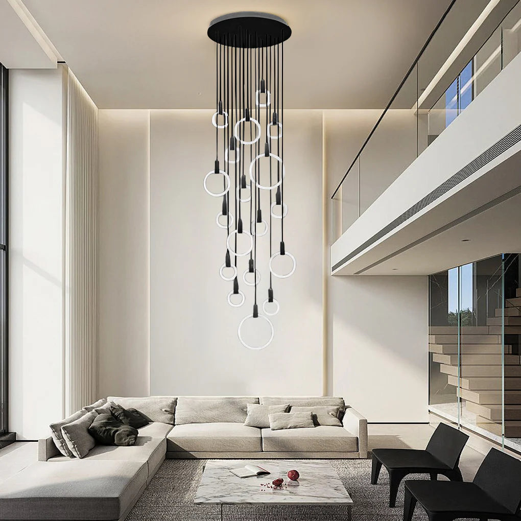 Minimalist Rings Stepless Dimming LED Nordic Duplex Stair Chandelier - XYlight