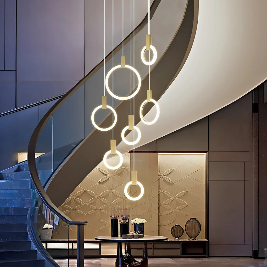 Minimalist Rings Stepless Dimming LED Nordic Duplex Stair Chandelier - XYlight