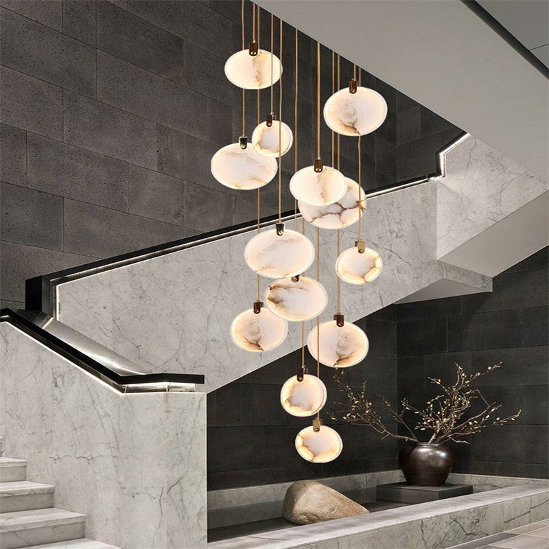 Modern Discs Alabaster Long Staircase Chandelier - XYlight