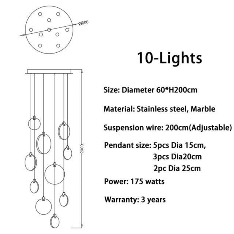 Modern Discs Alabaster Long Staircase Chandelier - XYlight