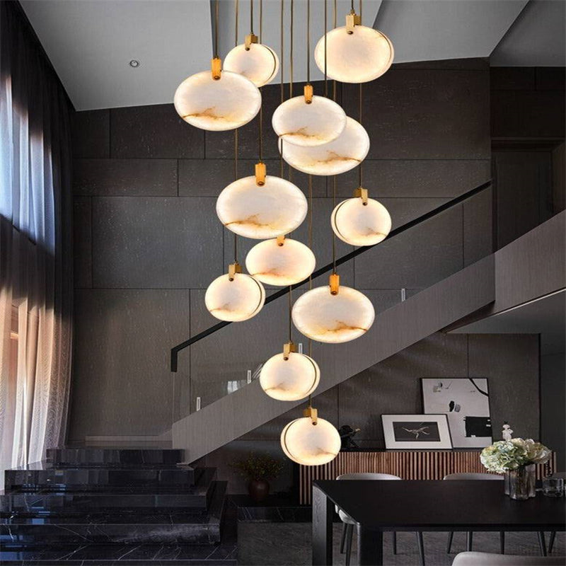Modern Discs Alabaster Long Staircase Chandelier - XYlight