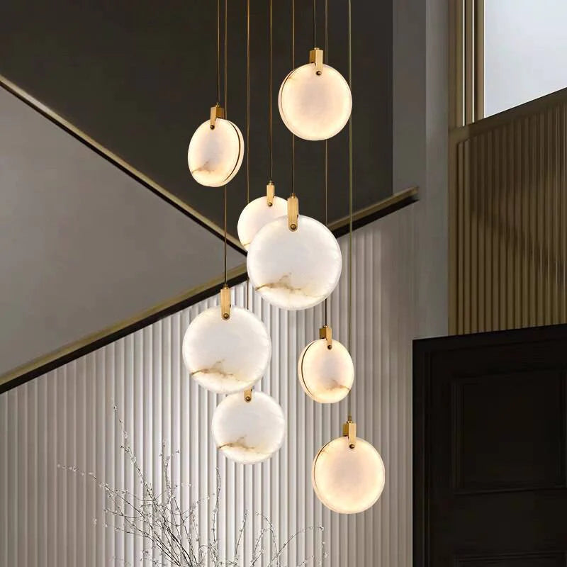 Modern Discs Alabaster Long Staircase Chandelier - XYlight