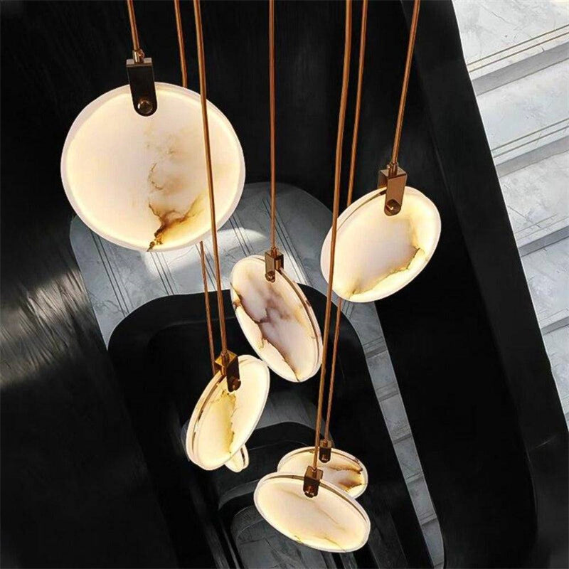 Modern Discs Alabaster Long Staircase Chandelier - XYlight