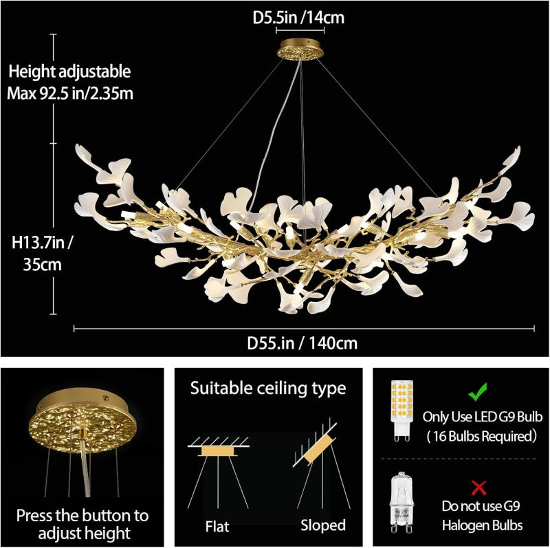 Modern Ceramic Ginkgo Leaf Branches Chandelier - XYlight