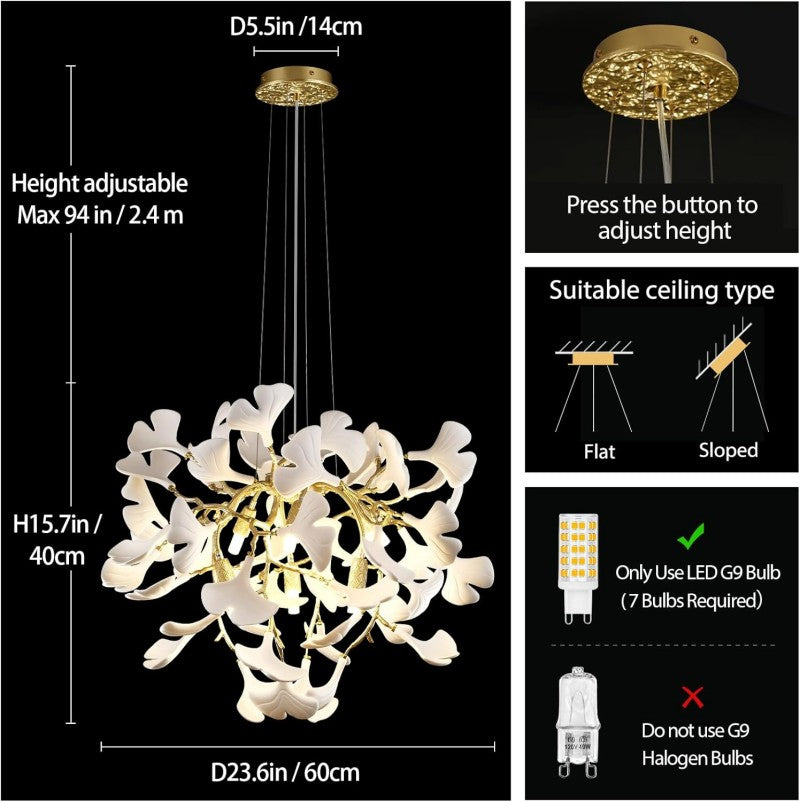 Modern Ceramic Ginkgo Leaf Branches Chandelier - XYlight