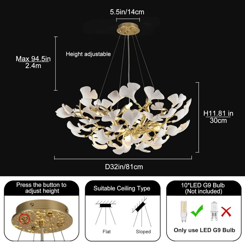 Modern Ceramic Ginkgo Leaf Branches Chandelier - XYlight