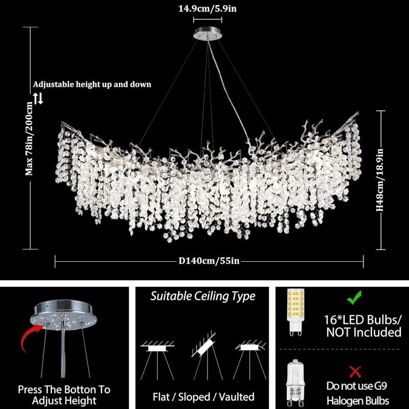 Modern Tree Branch Crystal Chandelier 55"L 30"D - XYlight