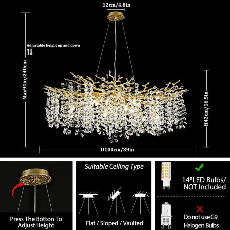 Modern Tree Branch Crystal Chandelier 55"L 30"D - XYlight
