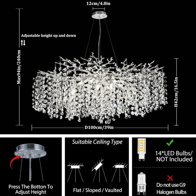Modern Tree Branch Crystal Chandelier 55"L 30"D - XYlight