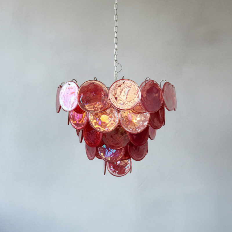 Murana 57-Disc Pink Art Glass Chandelier