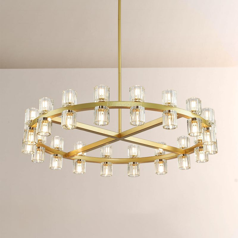 Niko Wine Glass Round Brass Chandelier with Crystal Shades 36″