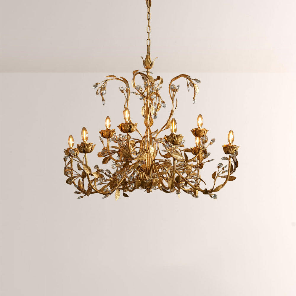 Nora Gilded Floral Crystal Round Chandelier - XYlight