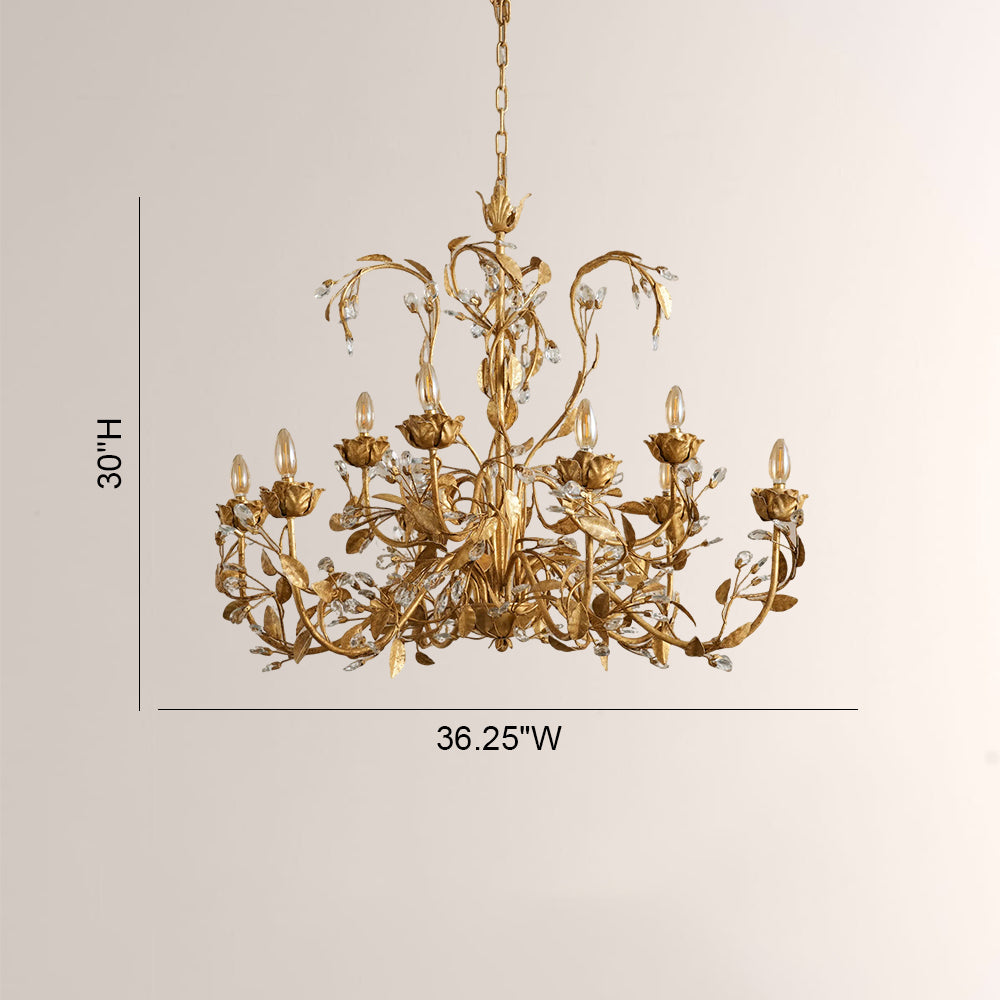 Nora Gilded Floral Crystal Round Chandelier - XYlight