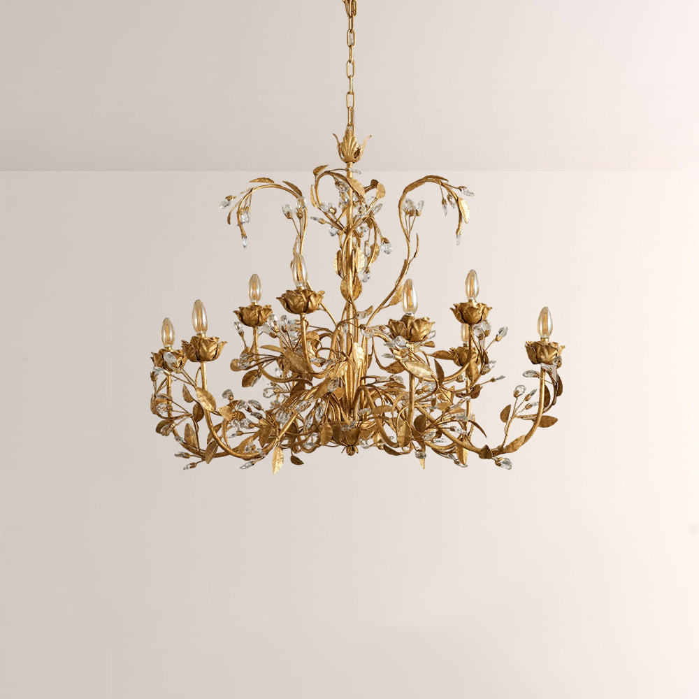Nora Gilded Floral Crystal Round Chandelier - XYlight