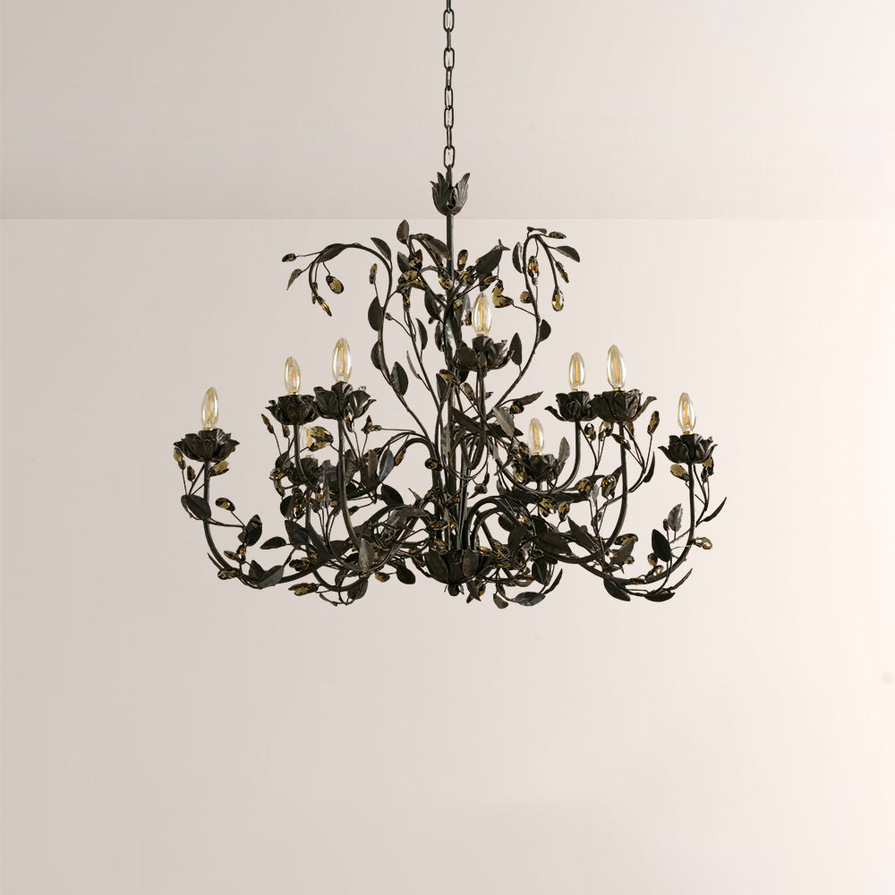Nora Gilded Floral Crystal Round Chandelier - XYlight