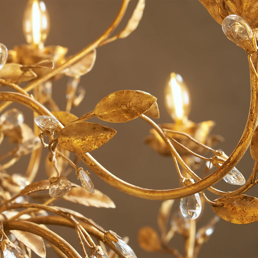Nora Gilded Floral Crystal Round Chandelier - XYlight