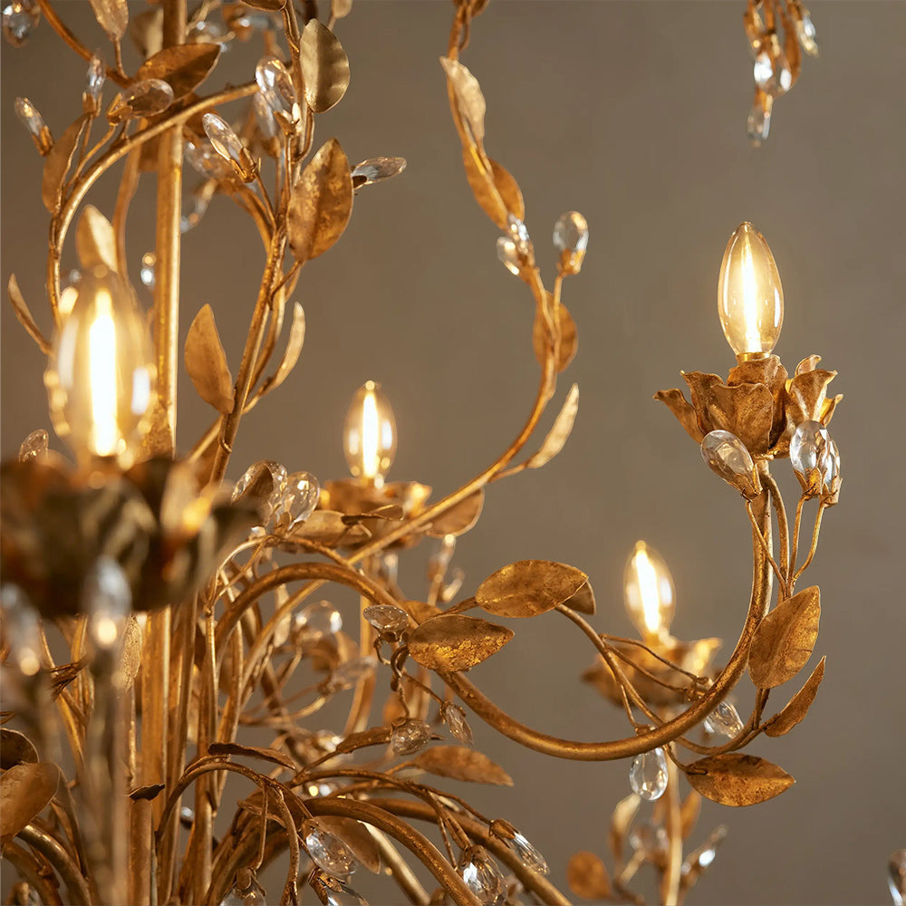 Nora Gilded Floral Crystal Round Chandelier - XYlight