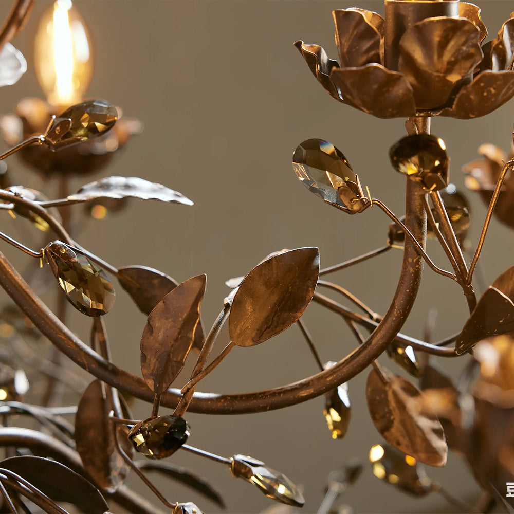 Nora Gilded Floral Crystal Round Chandelier - XYlight