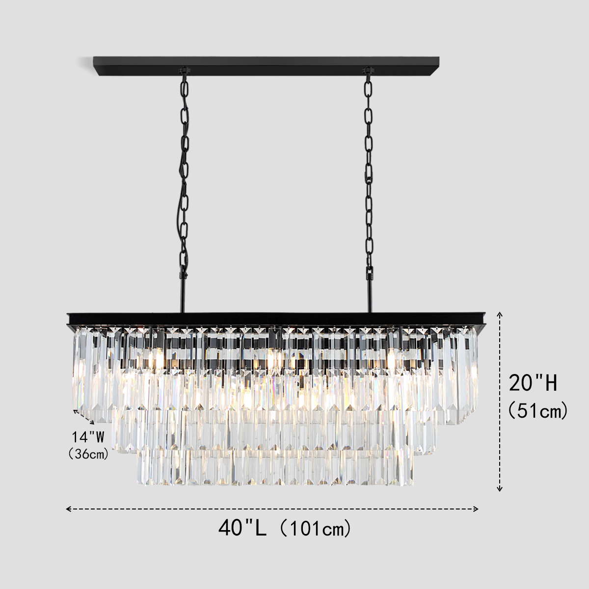 Olmavor 1920s-Style 3-Tier Crystal Rectangular Chandelier - XYlight