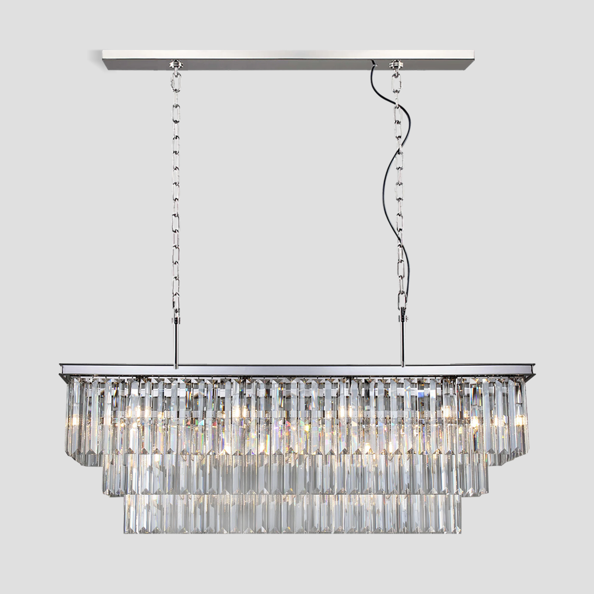 Olmavor 1920s-Style 3-Tier Crystal Rectangular Chandelier - XYlight