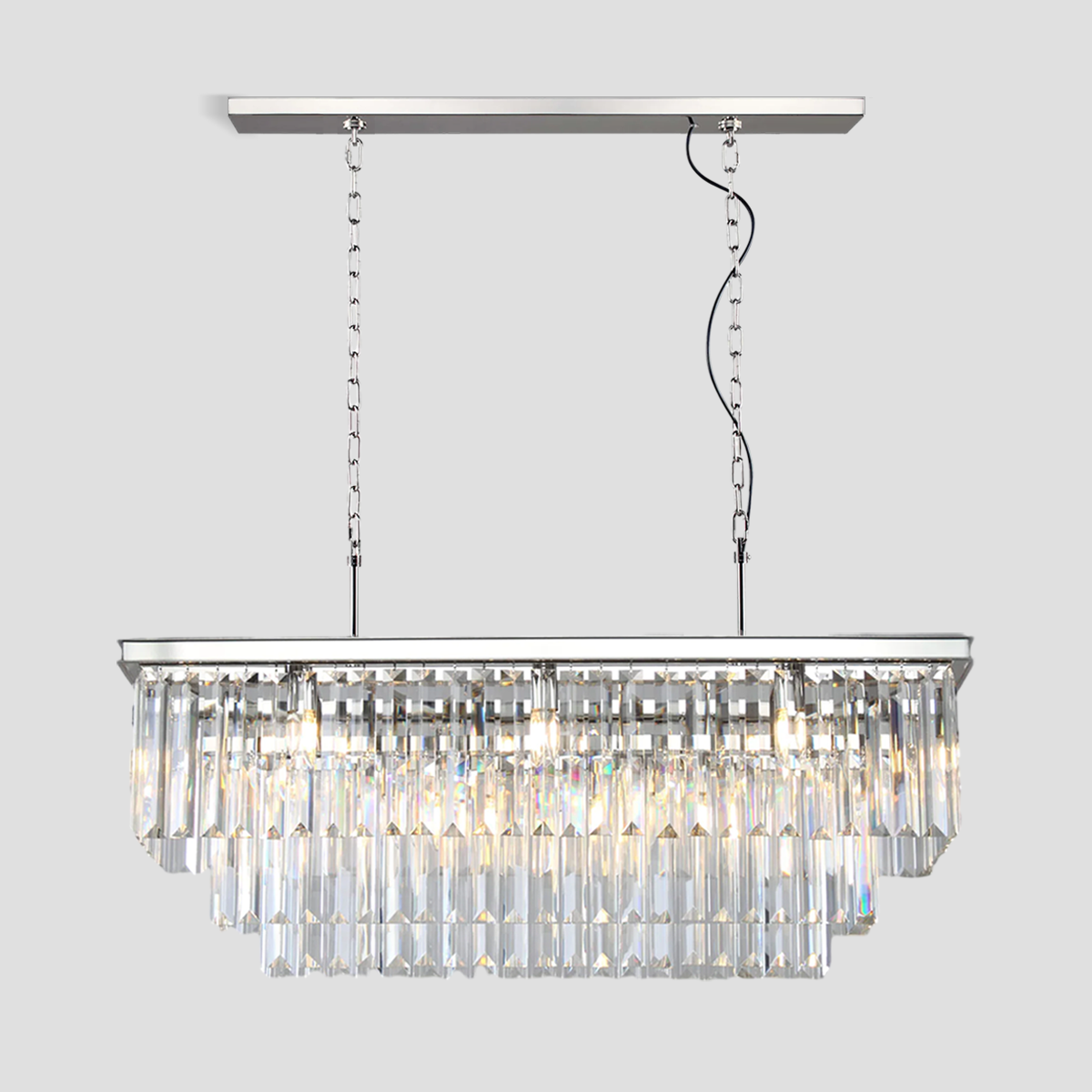 Olmavor 1920s-Style 3-Tier Crystal Rectangular Chandelier - XYlight