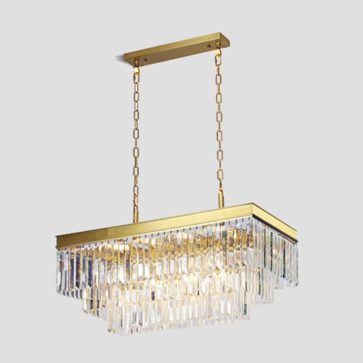 Olmavor 1920s-Style 3-Tier Crystal Rectangular Chandelier - XYlight