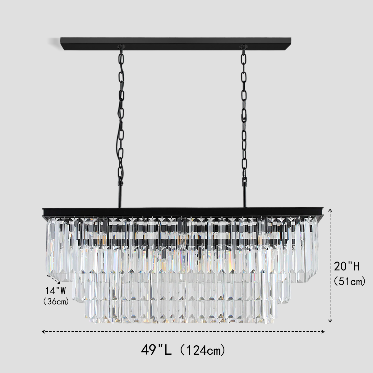 Olmavor 1920s-Style 3-Tier Crystal Rectangular Chandelier - XYlight